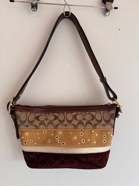 Coach Multicolor Signature and Suede Shoulder Bag
